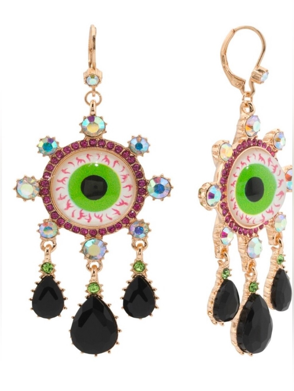 New Betsey Johnson  Green Eye Statement Drop Earrings